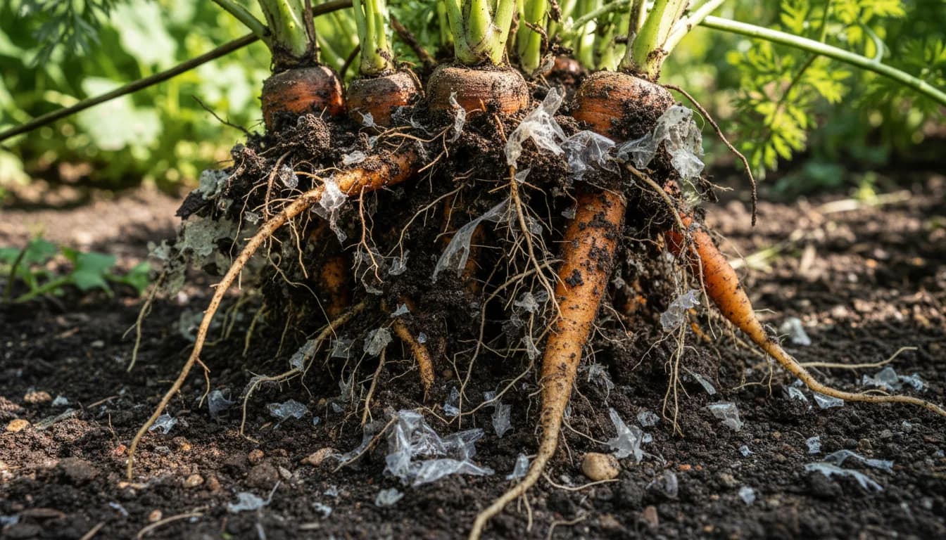 Microplastiques dans le potager : ce que les films « biodégradables » font à tes racines