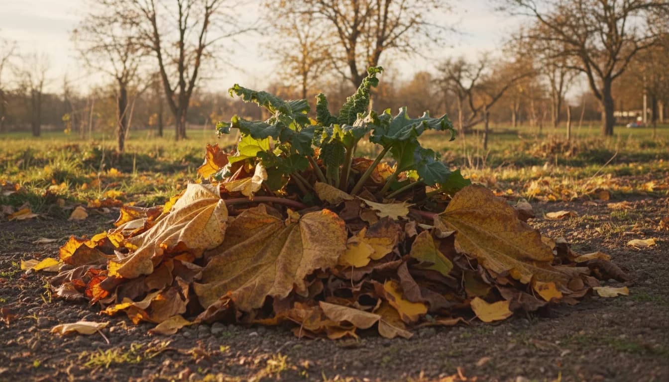 Rhubarbe qui faiblit : la solution des 40 cm de feuilles mortes à l'automne