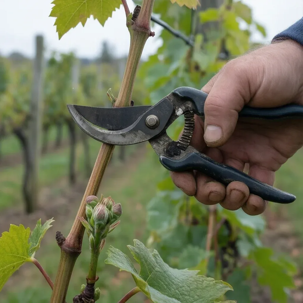 Technique de coupe en biseau au-dessus d'un bourgeon de vigne Technique de coupe en biseau au-dessus d'un bourgeon de vigne