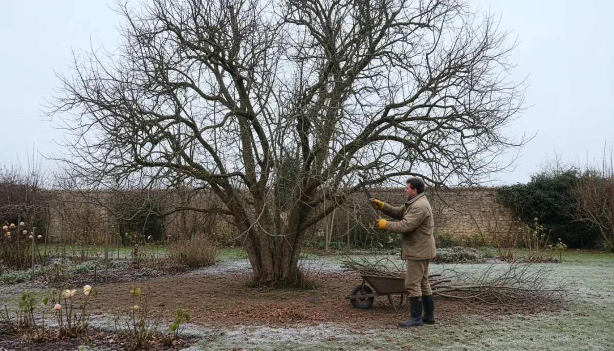 Taille d'un noisetier en hiver à la scie égoïne